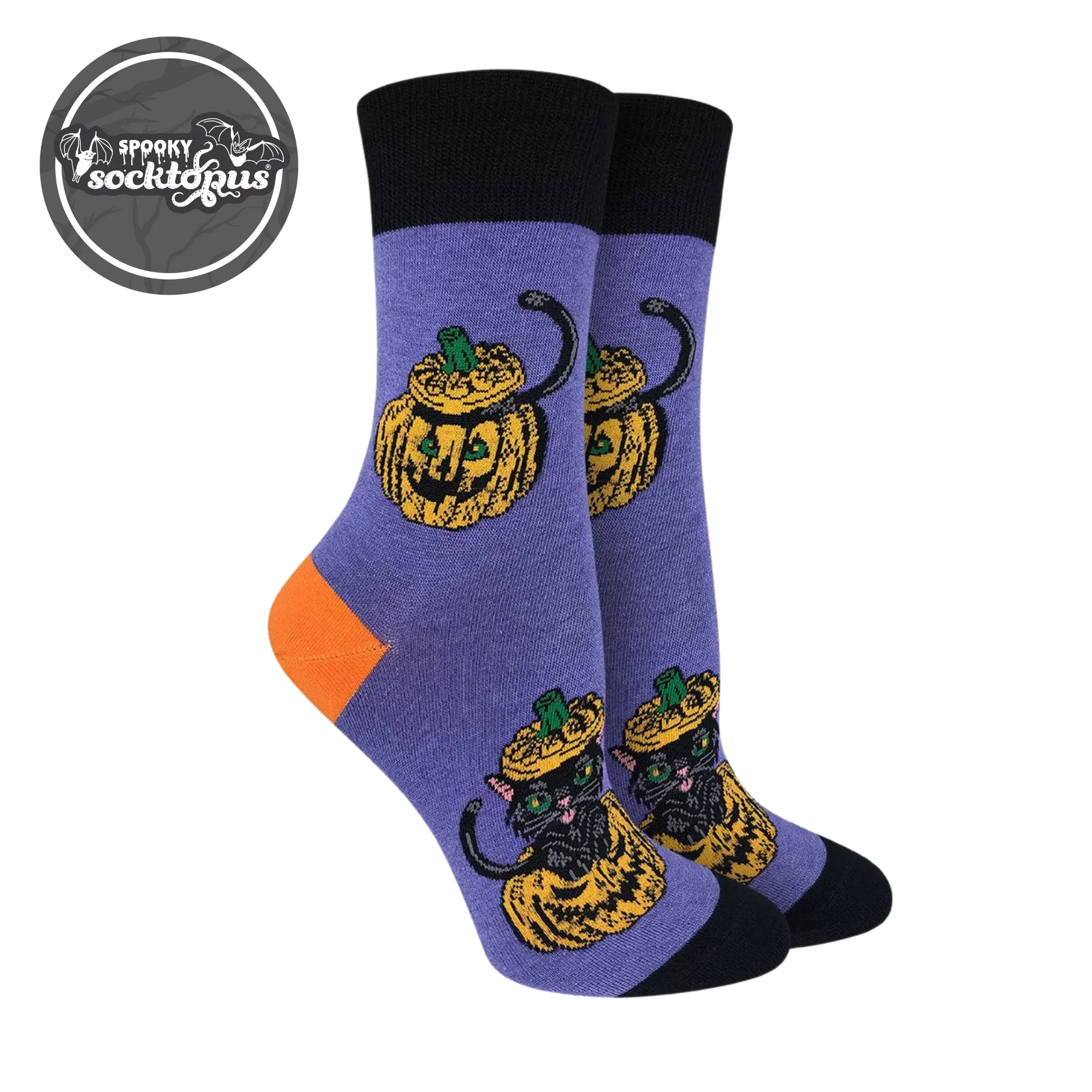 Black Cats Hiding in Pumpkins Socks