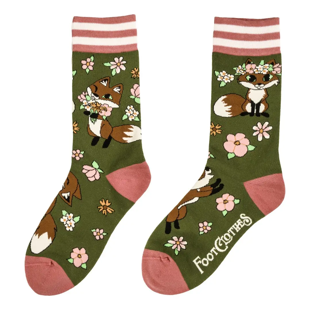 Floral Foxes Crew Socks - Image 3