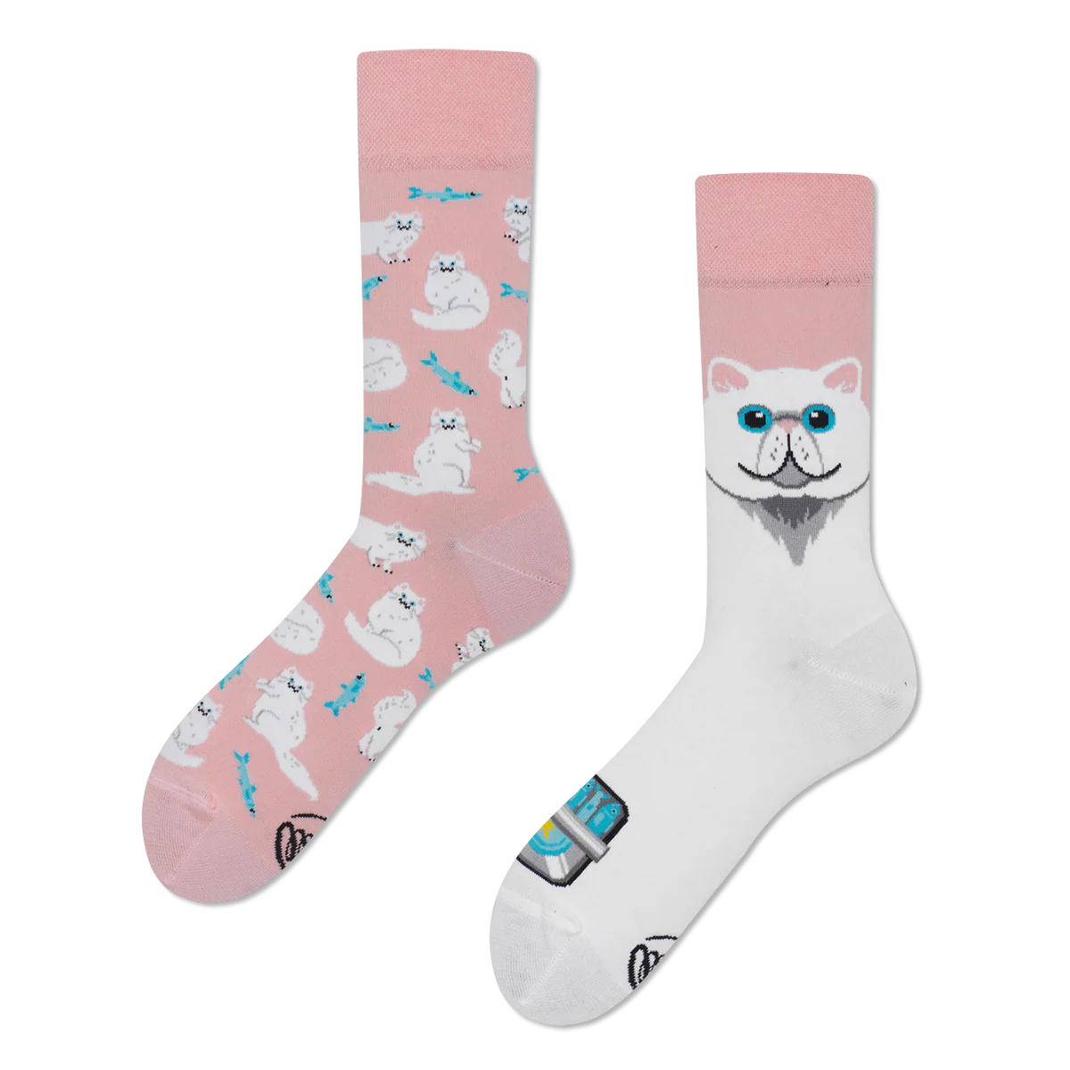 White Cat Mismatched Socks